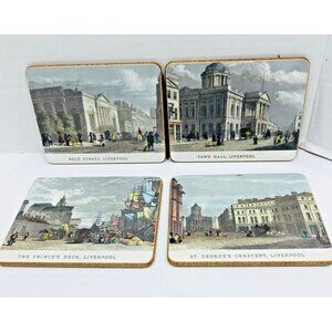 LADY CLARE Coaster Set of 4  LIVERPOOL England Great Britain Hand Colored